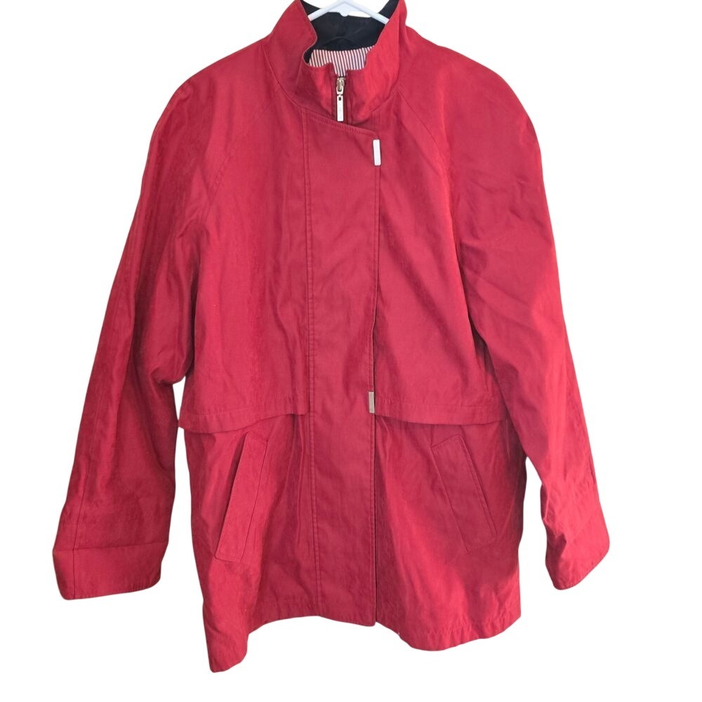 LIZ CLAIBORNE Women's Cinching Rain Jacket Red and Black Size Large VINTAGE
